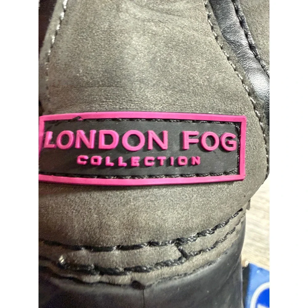 London Fog Hackney Girls Winter‎ Boots Grey Pink Faux Fur Size 4 Y2K Snow Bunny